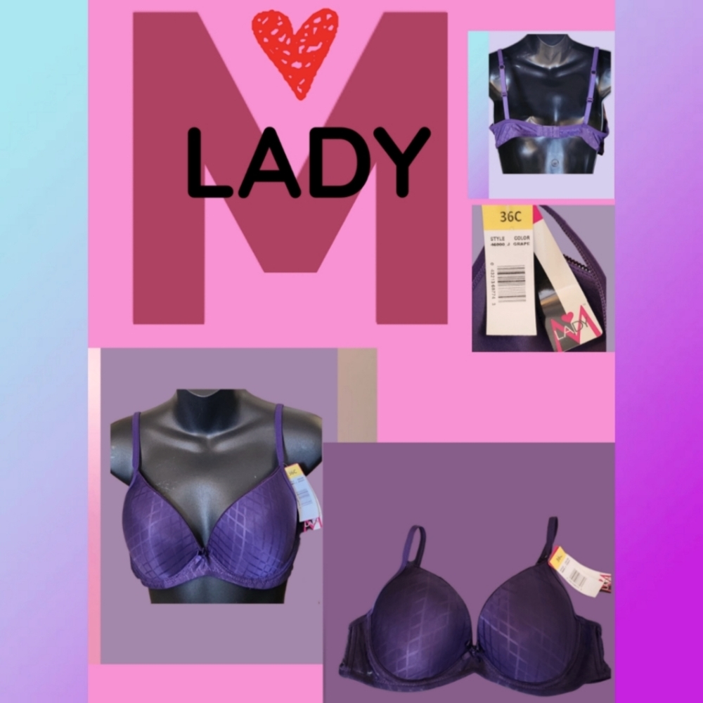 LADY M GRAPE PUSH UP BRA NWT, SIZE 36C